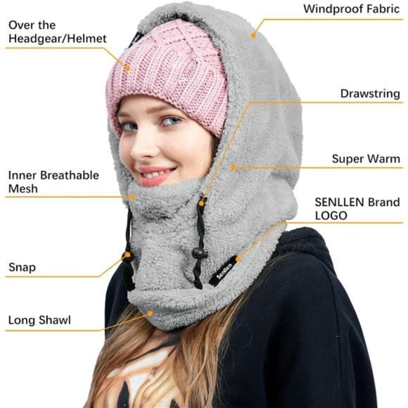 Face Mask Neck Warmer Scarf Helmet Hood Grey - Picture 2 of 5